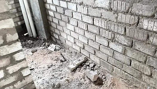 Outdoor sex in under construction building with cute girl, tight pussy sex