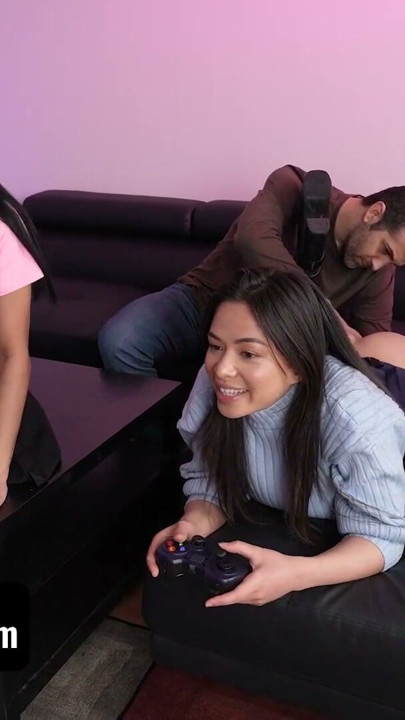 Nerdy Gamer Step Sisters Just Want To Be Left Alone To Play But Their Stepdad FreeUse Them Both | Clip 1