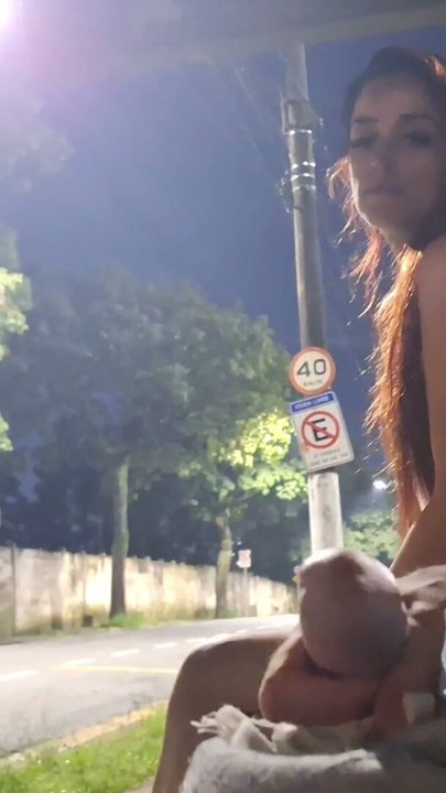 Jerking off next to a suspicious hottie at the bus stop! | Clip 1