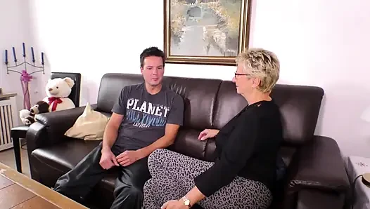 Lovely blonde granny fucked from her younger dude