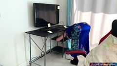 Stepmom gets stuck in a desk and stepson fucks her