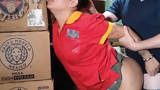 Shop cashier her boss in the cellar