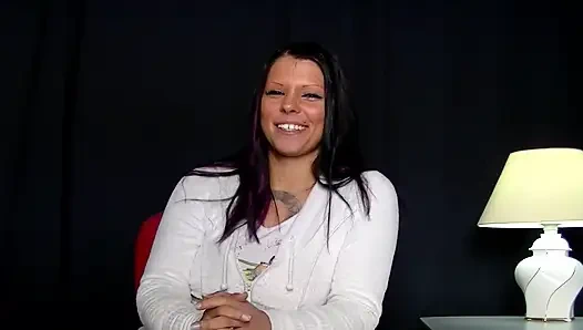 Tattooed German goddess rubs her twat with big toys