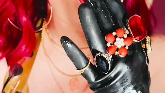 The Beautiful Rubber Beauty Tina Snua Smoking A Cigarette Using A Holder - Smoker Latex Gloves Rings Jewellery