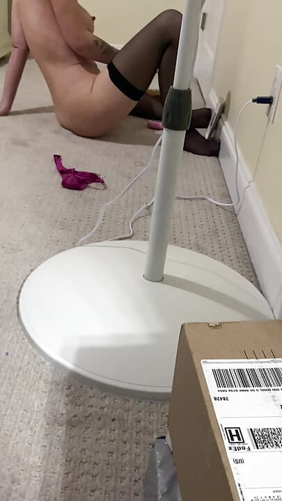 Crossdresser watches his milf girlfriend video chat a guy and use a vibrator to make her pussy cum