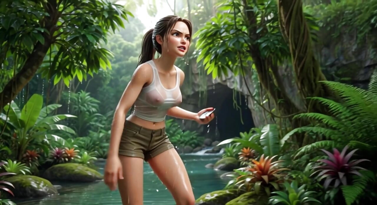 ララ・クロフトはアマゾンの宝を発見し、黄金の洞窟で美しいブロンドの先祖の精霊を抱きしめる