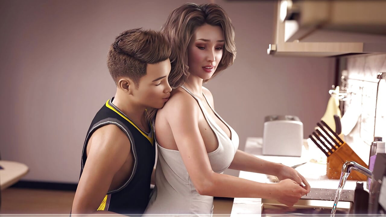 妻と継母がキッチンで本物の胸マッサージをしている