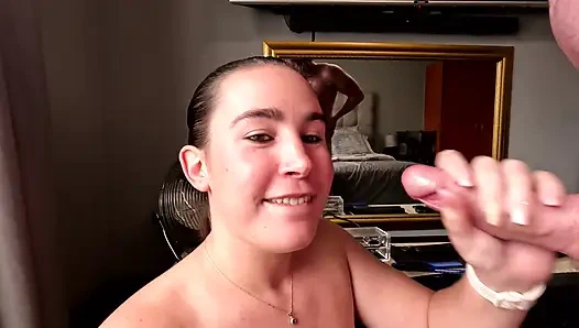 UNFAITHFUL HOTWIFE sends CUCKOLD husband selfie BLOWJOB with CUM FACIAL