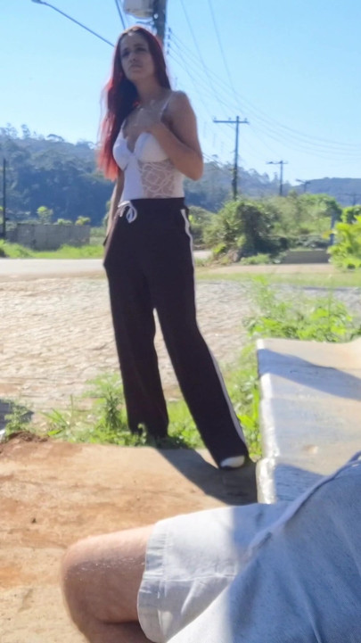 Risky handjob to stranger at bus stop in public! | Clip 1