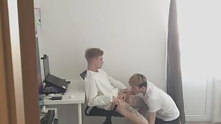 Twink distracted his stepbrother from work and fucked his tight asshole