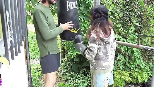 While Boxing I Hit the Neighbor and I Have No Choice but to Indulge Him by Sucking His Big Cock and Letting Him Fuck Me.