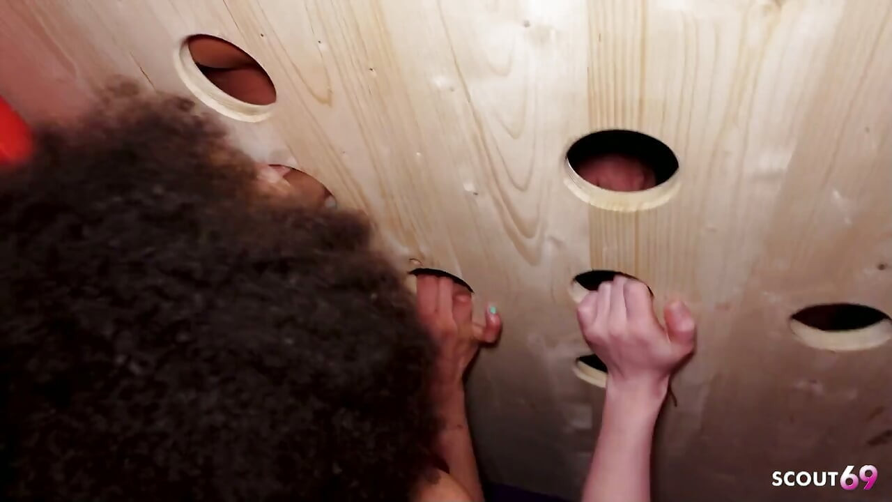 Gloryhole Challange with German Ginger and Latina Teen with Stranger Guys