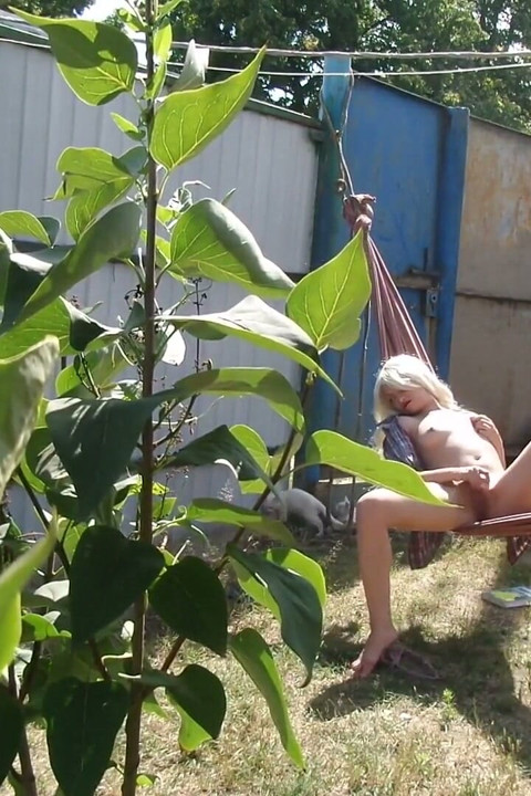 Real Platinum Blonde Reads Book and Masturbates Outdoors
