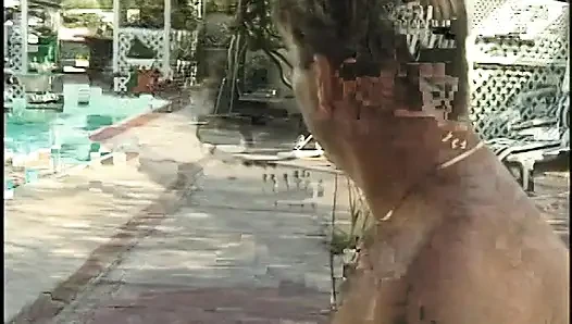 Young chicks want to share this horny dude together in the swimming pool
