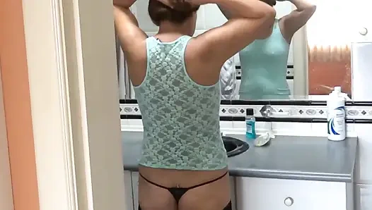 Stepson's Friends Jerk off Watching Me Wear Erotic Lingerie, They Want to Fuck Me