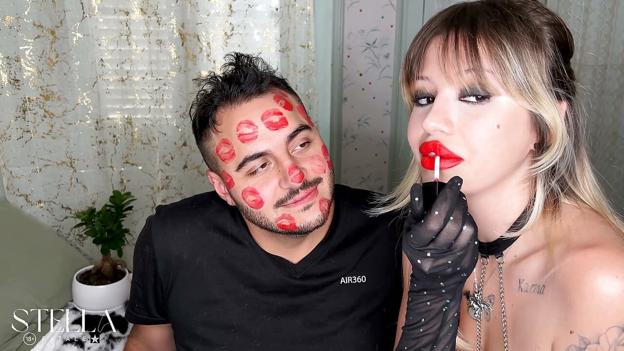 Red Lipstick Kisses Cover His Entire Face