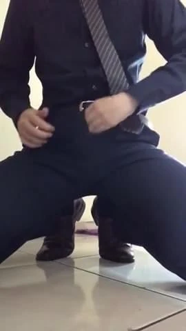 Suited gay cums on his shoe