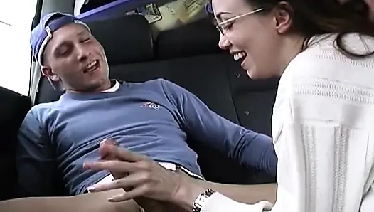 Mature Brunette's Wild Car Threesome with Dripping Creampie Finish