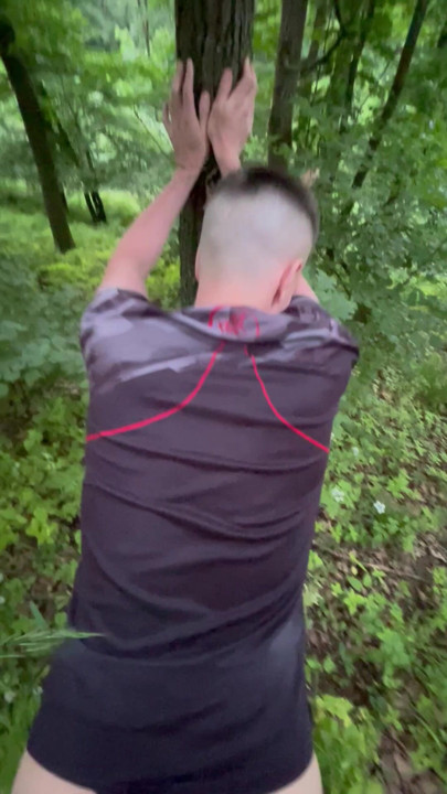 Boys quickie in woods.