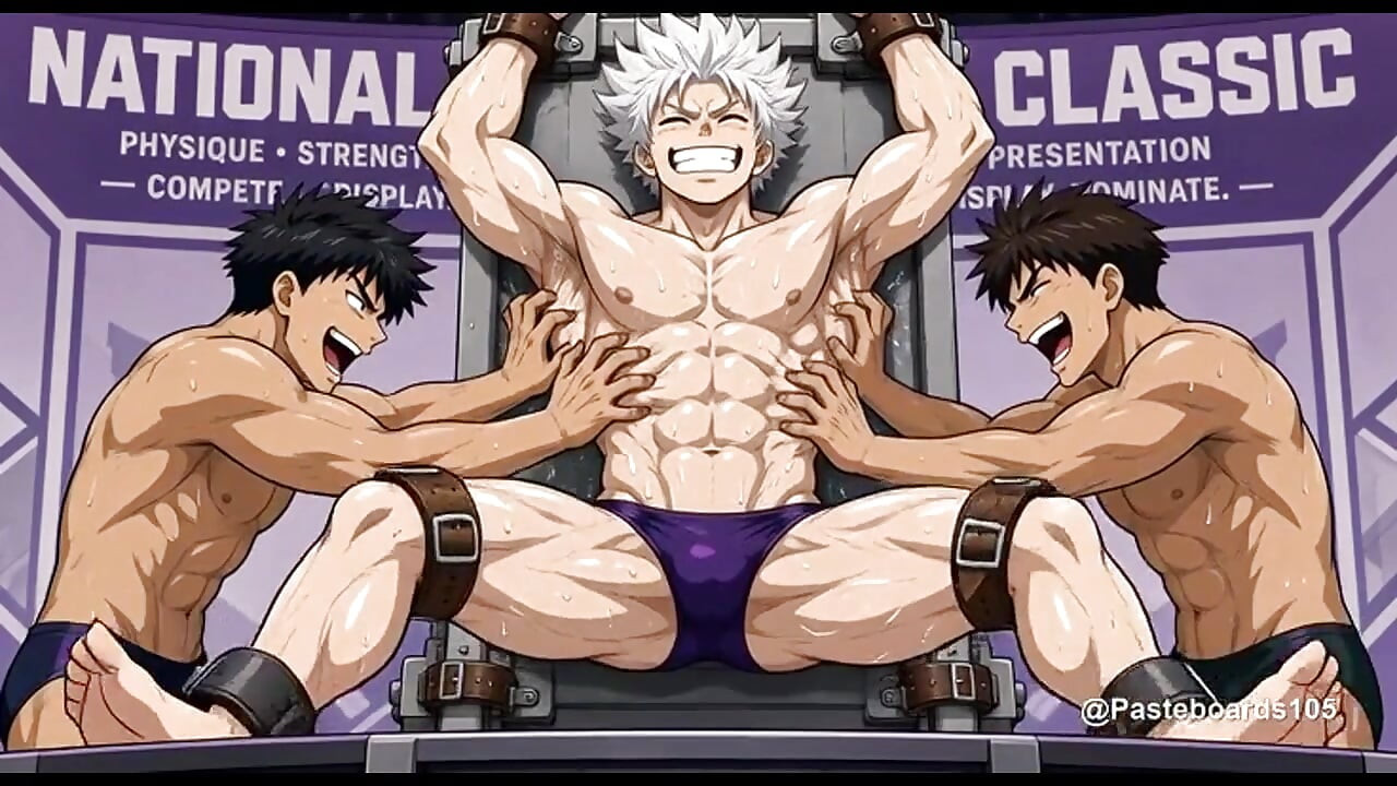 The Physique Judging - Flexed, Strapped Down And Tickled On The Dais (2D Anime Bara)