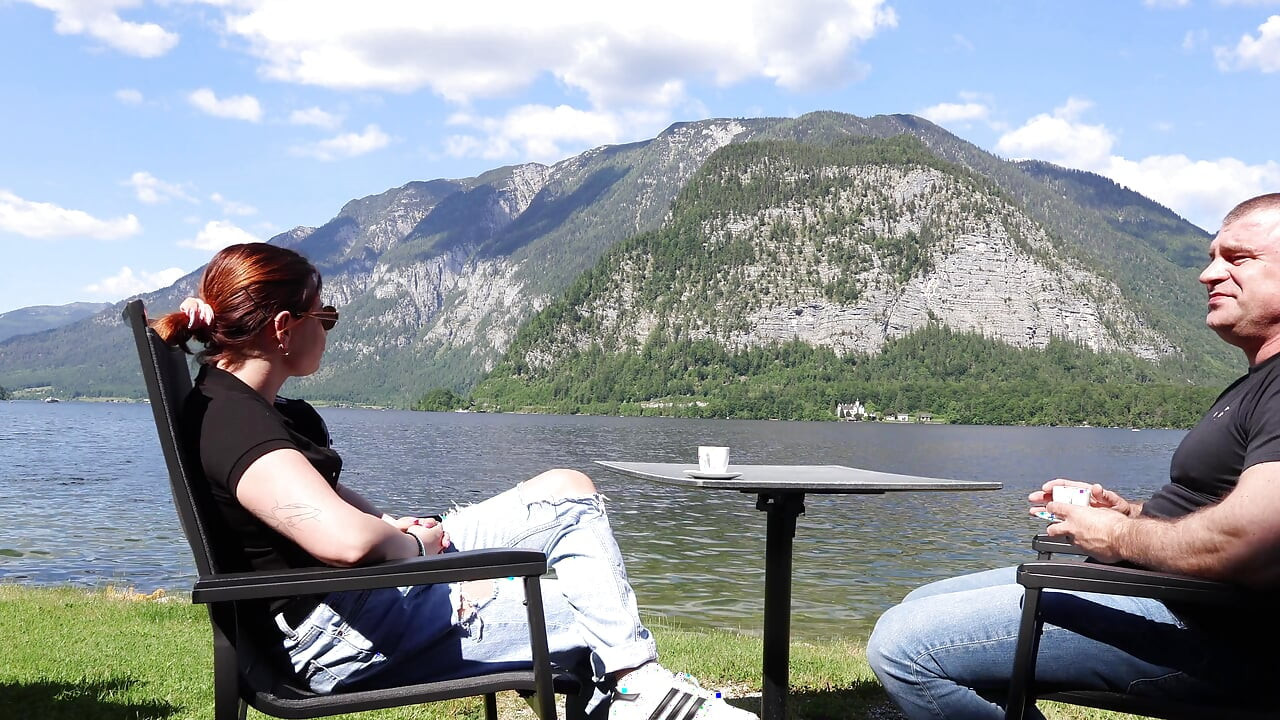 Luring a Stranger in Hallstatt: Balcony Strip & Raw Hotel Use - Deep Swallow Finish