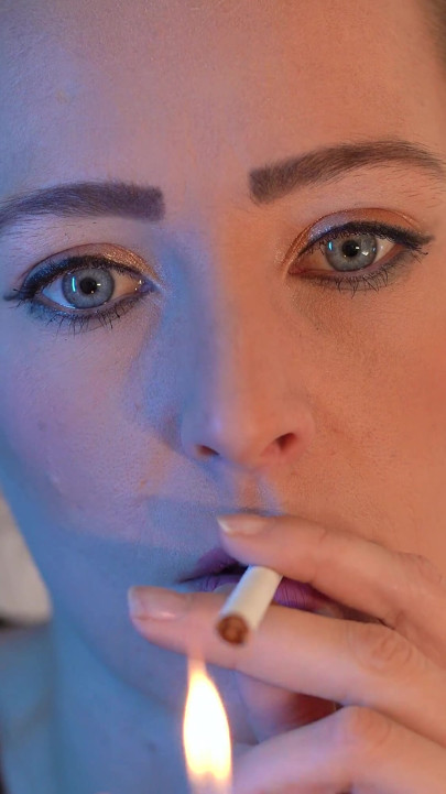 Sensual Close up Smoking with Petite Girl