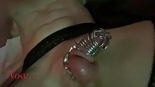 Trans porn, seductive cdStefanie in stockings teasing riding dildo,sissy cock in chastity firstime,cum hands free, cock sounding