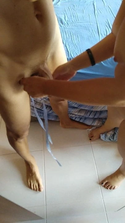 Cock tied up and whipped