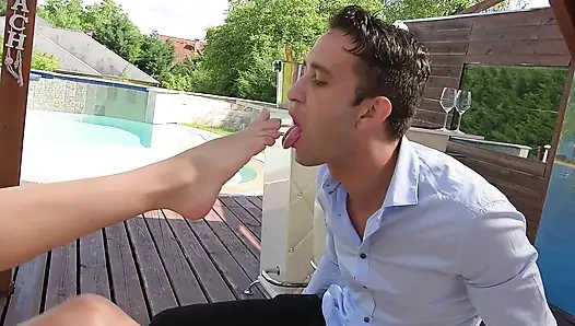 Blonde Poolside Bombshell Sucks Cock Wildly