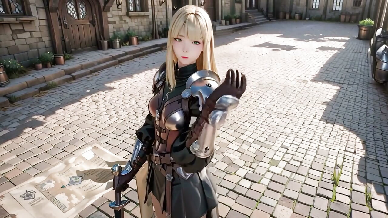 Blonde Knight's Private Awakening! Knælende på borggården.