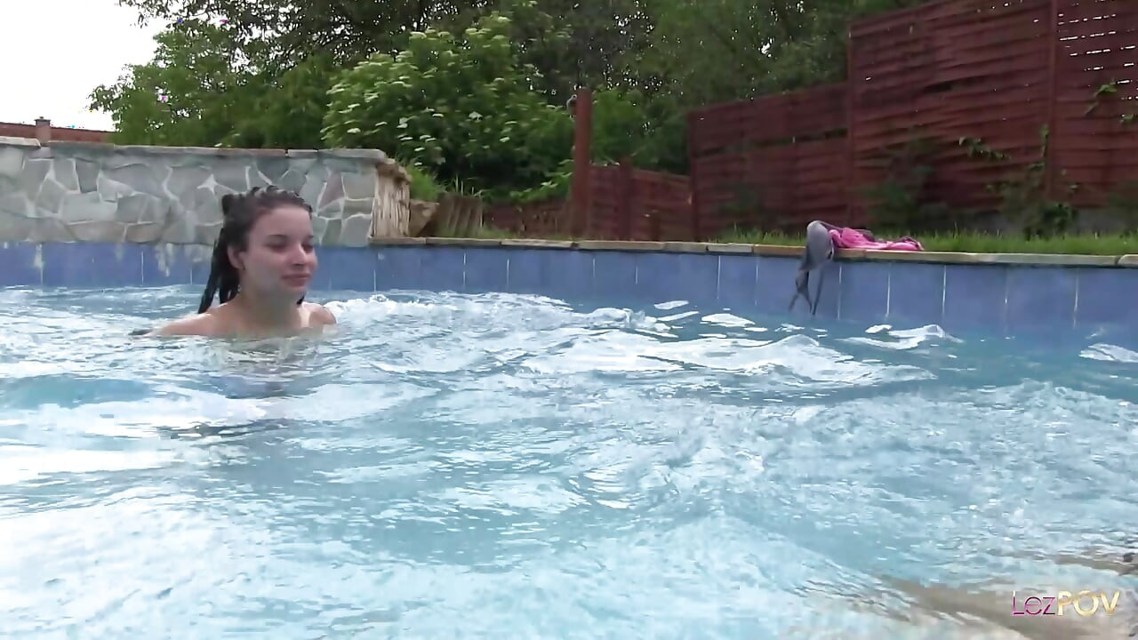 The water enhances all lesbian sensations while the lesbian scissoring in the pool continues on