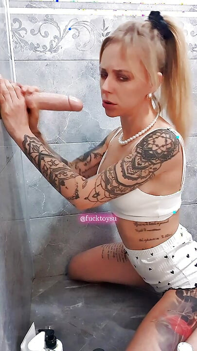 Cute babe deepthroats big dildo, intense riding with fake cum play and messy orgasm