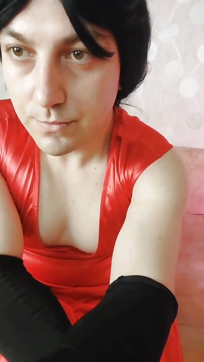 Red Dressed White Feminine Sissy