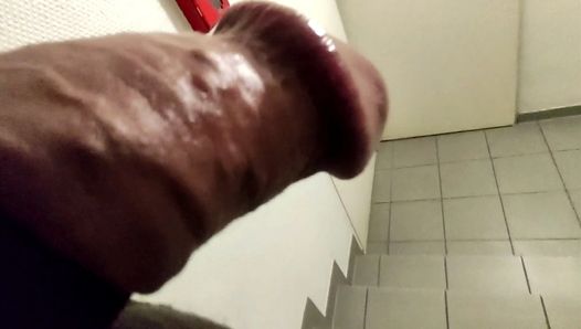 Walking with cock out in Apartment Stairwell