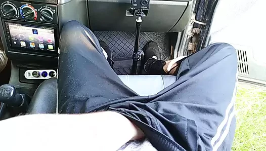 in the car in the parking lot, my stepmom jerks off my dick until I cum