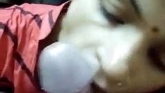 Indian wife sucking a big head cock