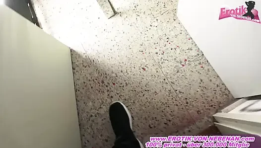 German skinny milf slut fucked in public toilet