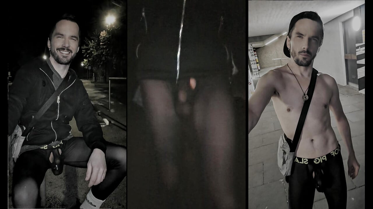 Walking Through the City in See-through Leggings (bulge Meggings)