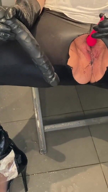 Unforgettable moment from "Shower Masturbation and Pissing in Leggings and PVC Boots"