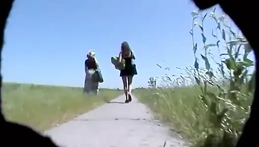 Mother Daughter Outdoor Anal Fuck with Dildo