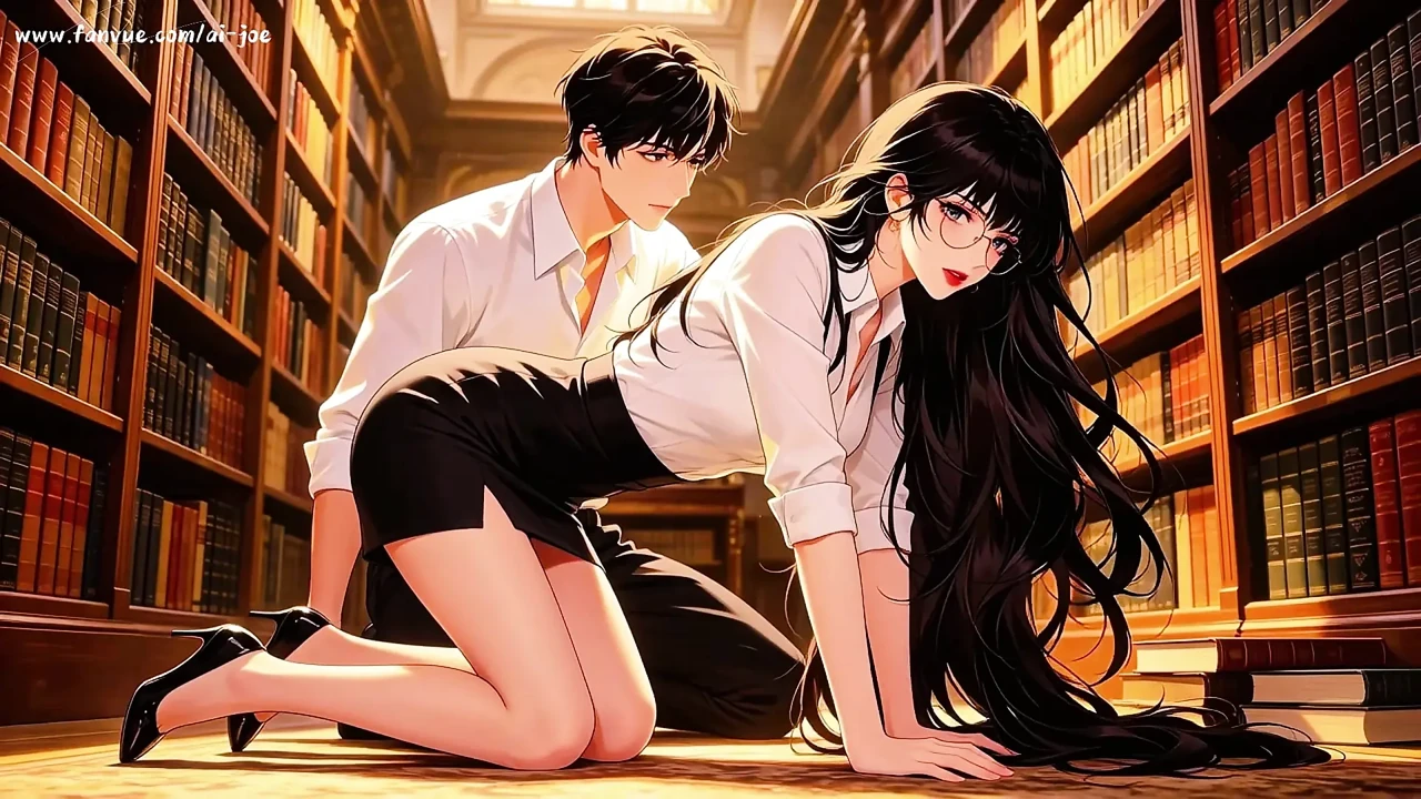 Gap Moe glasses beautiful woman , the private study session in the library.Super temptation.Episode 3. AI-generated