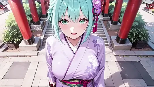 Mor kimono tanrıçası! Kırmızı Torii kapısının altındaki ıslaklığı kaldıramıyorum