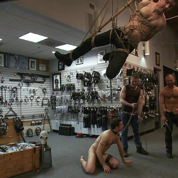 Ripped Boy Gets His Hole Shocked and Filled at Mr. S Leather Store.