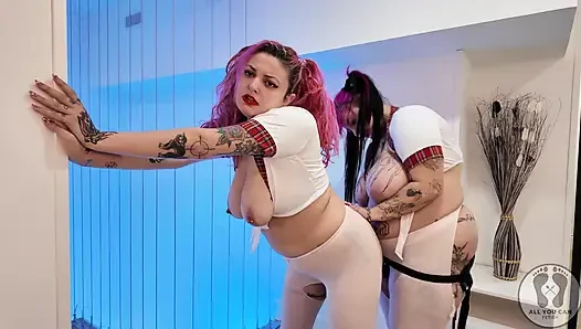 4K Gg BBW Lesbian Strapon Fuck Each Other Students Uniforms