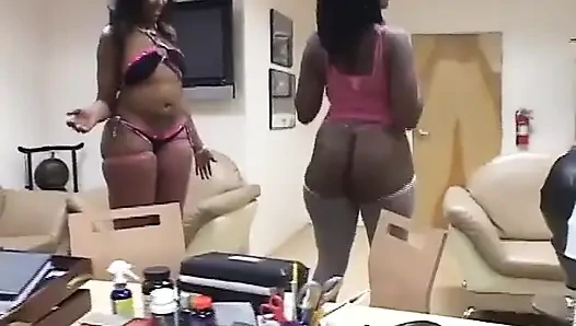 Big booty ebony chicks like to suck white cock