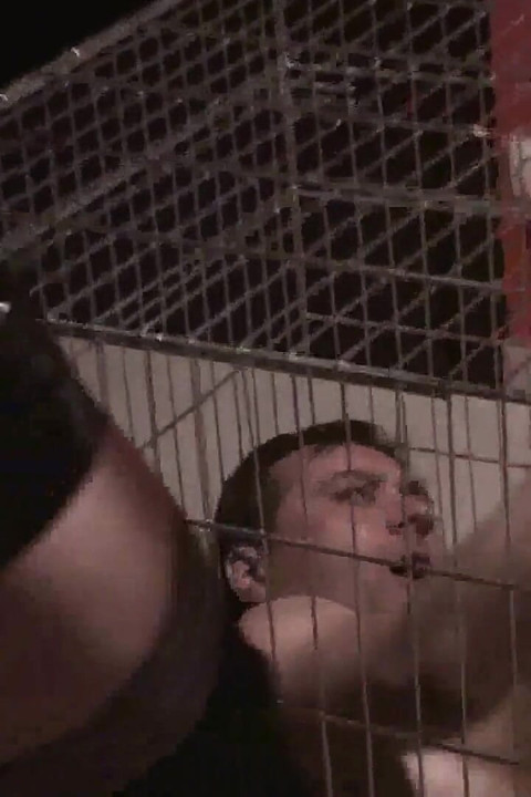 Whipping cage, wax play with scary slave