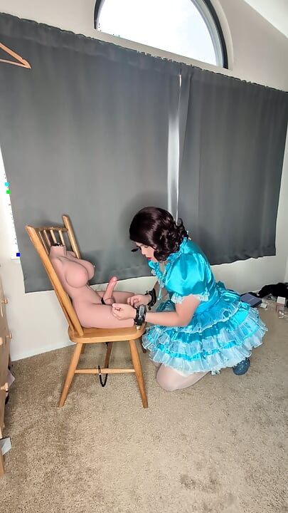 Sissy Maid Gets Her Collar Locked to Her Doll's Cock!