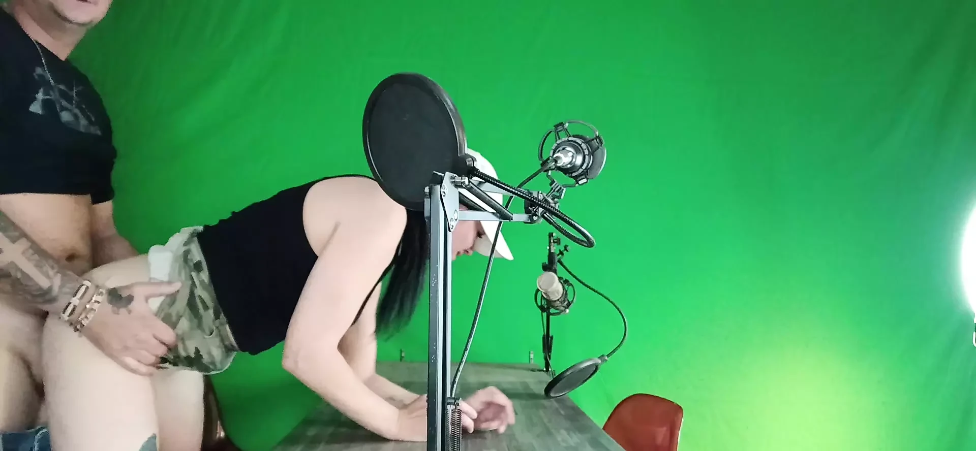 Having some fun in front of the green  Screen