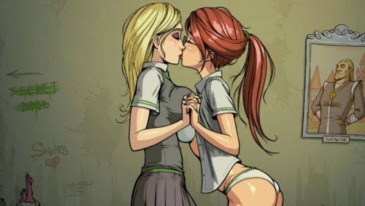 2 colegialas lesbianas cachondas se ponen en Hogwarts - brujas inocentes - Harry Potter - atuendo de colegiala, falda, calcetines, bragas