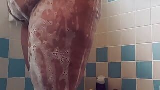 Chubby white ex girlfriend with natural tits takes a shower